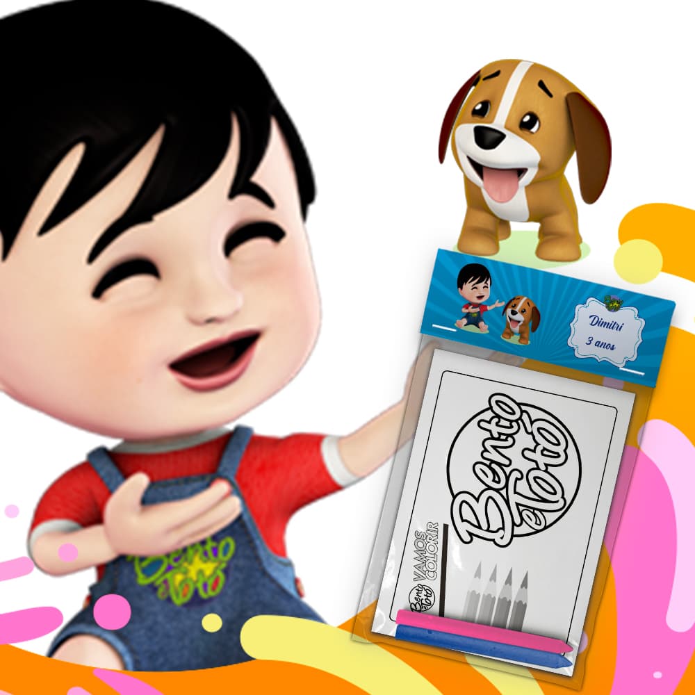 Kit Colorir Giz De Cera Lembrancinha Festa Infantil Personalizado Escolha Tema Bento e Totó