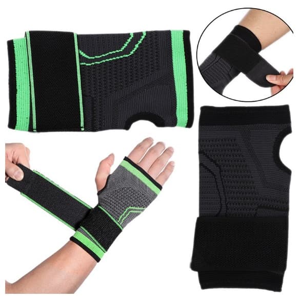 Munhequeira Esportiva Ajustável Verde ou Preto Com Dedeira Bandagem Elástica Pulseira de Pulso Mão Tensor