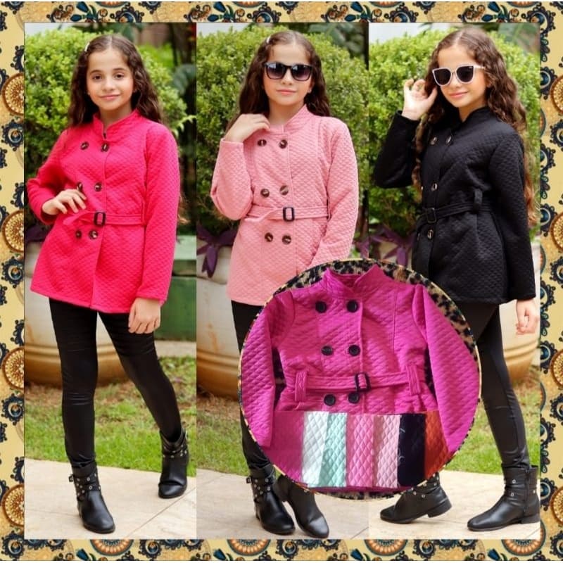 Blazer Infantil de Menina Casaco De Botões Moda Inverno Blogueira Jaqueta Infantil