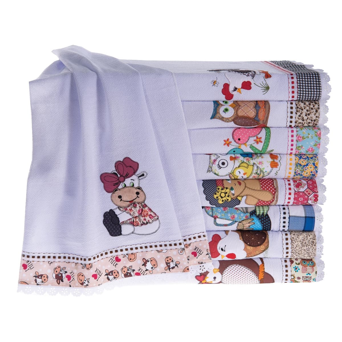 Pano de Prato Branco Bordado Barrado Estampado 100% Algodão