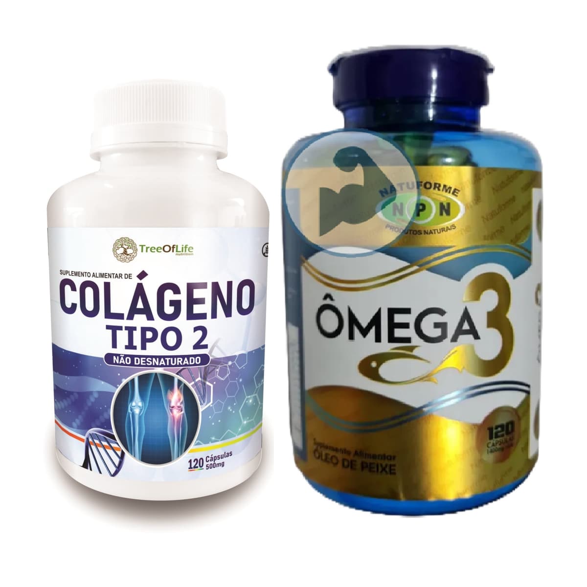 Colágeno Tipo 2 120 Cápsulas 40mg com Ômega 3 120 Softgel 1000mg