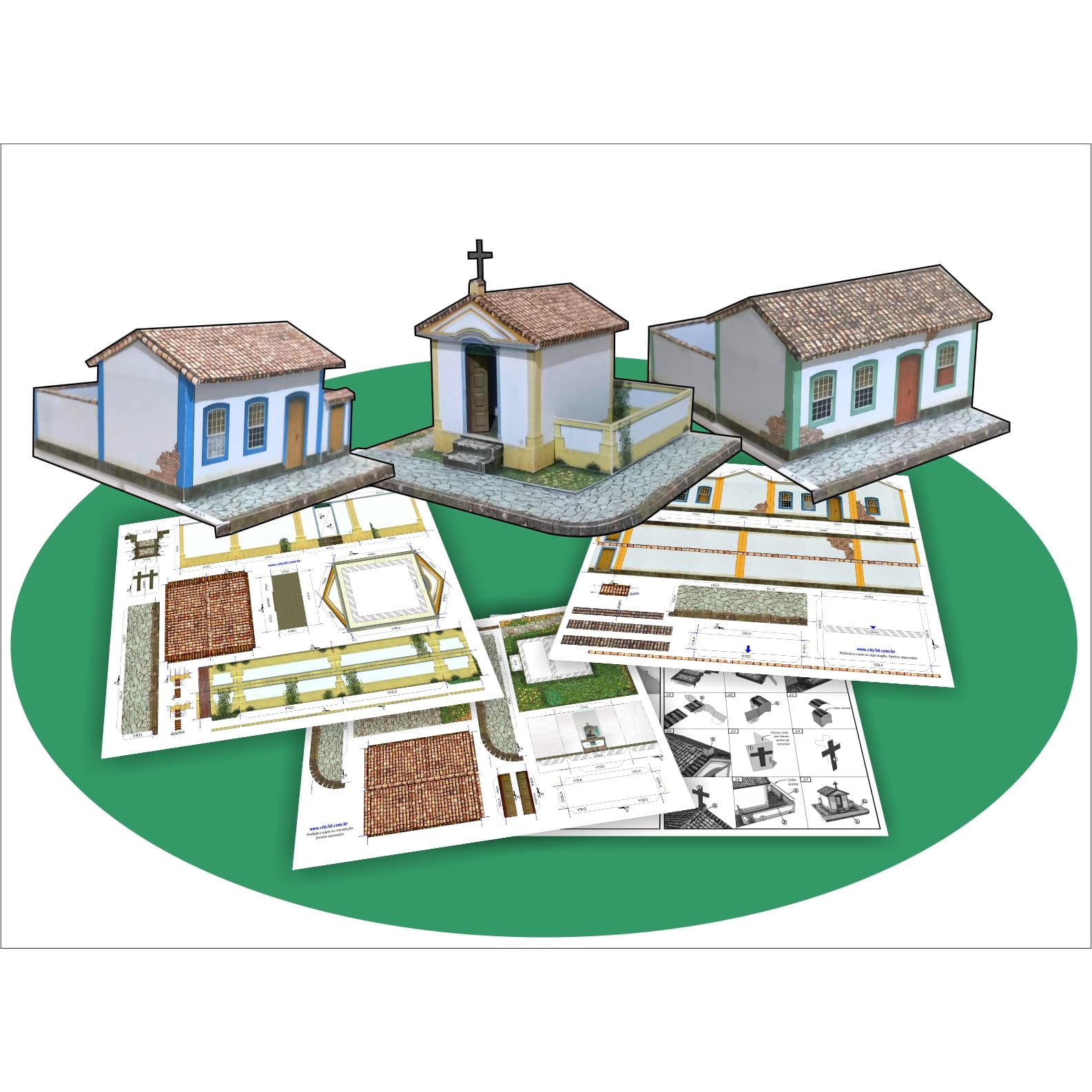 Kit "A" Casas Papel P/ Montar 1:87 Já Impressa + Manual, Maquete colonial 1/87