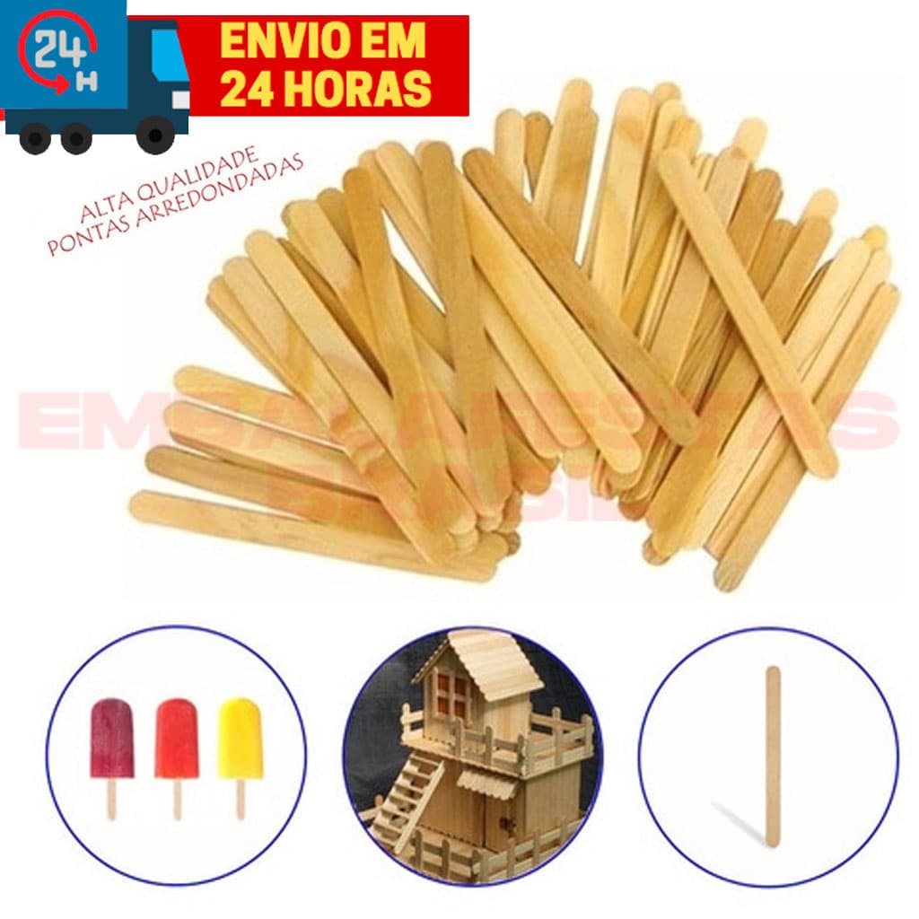 Palito de Picolé Para Artesanato Sorvete e Decoração Ponta Redonda