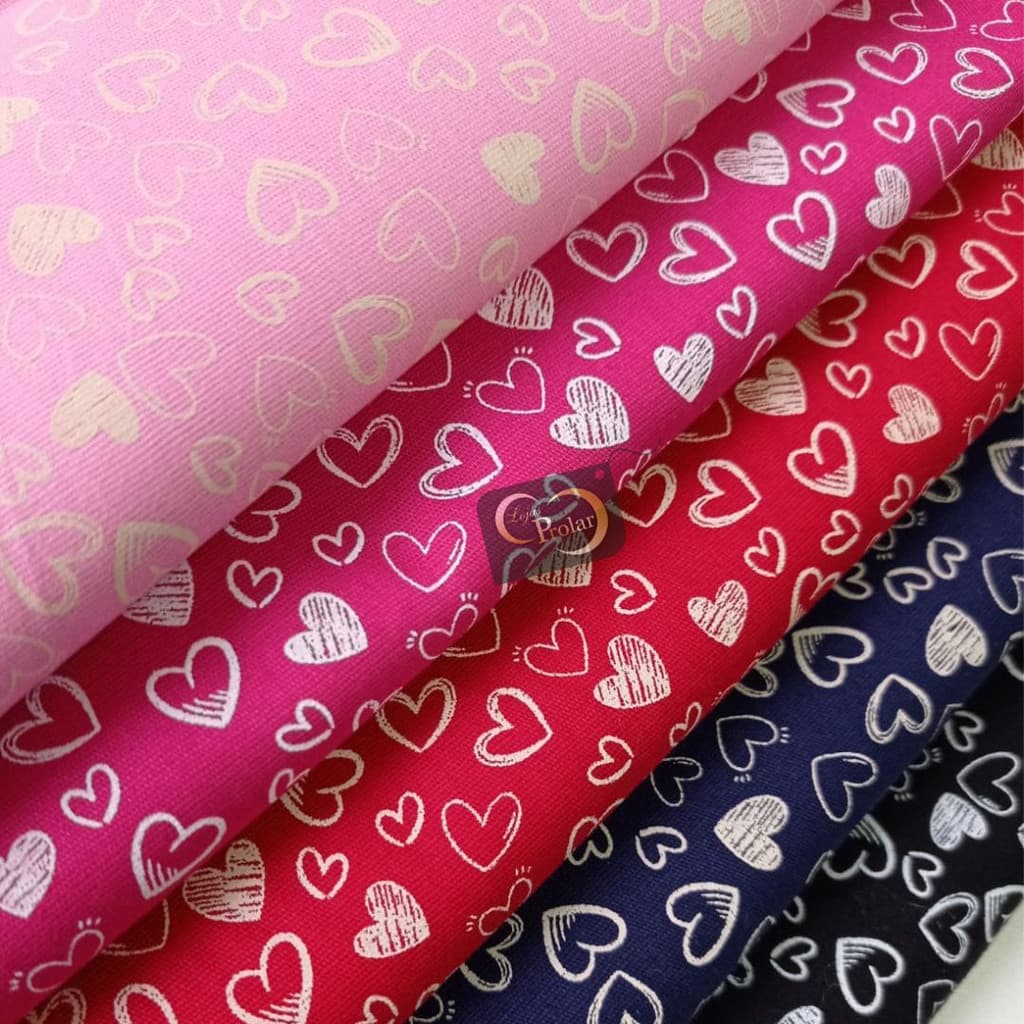 Tricoline 100% Algodão Coração 50cm x 1,50mts