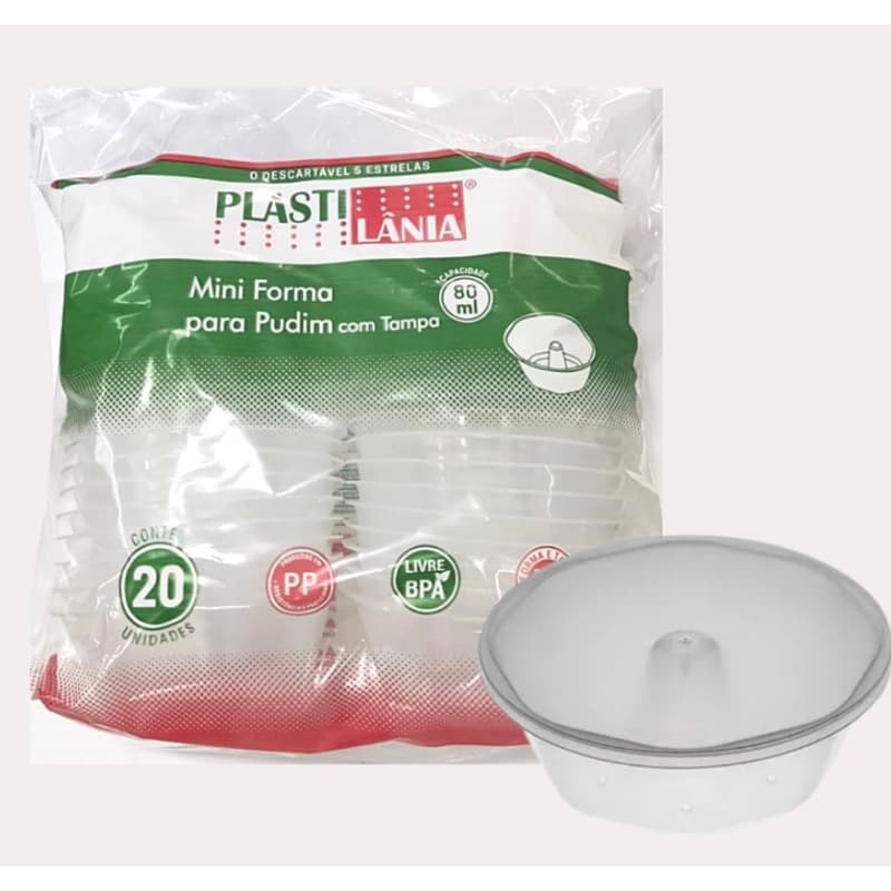 Mini Forma de Pudim 80ml com Tampa c/20 Plastilania