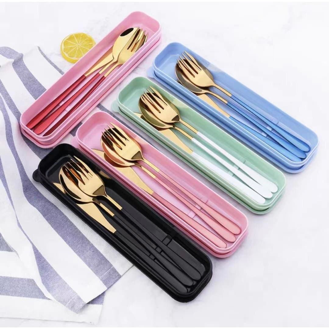 Jogo de talheres dourado aço inox com estojo