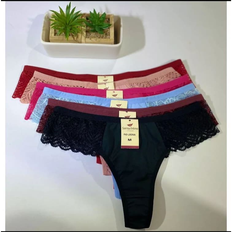 KIT C/5 CALCINHAS TANGA FIO DENTAL COM RENDA LATERAL IDEAL  REVENDA
