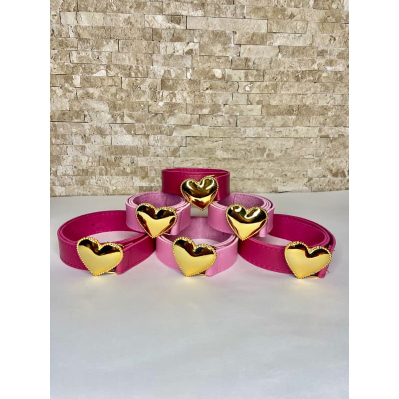 Cinto Kids Infantil de Fivela Coração Dourada Couro Ecológico