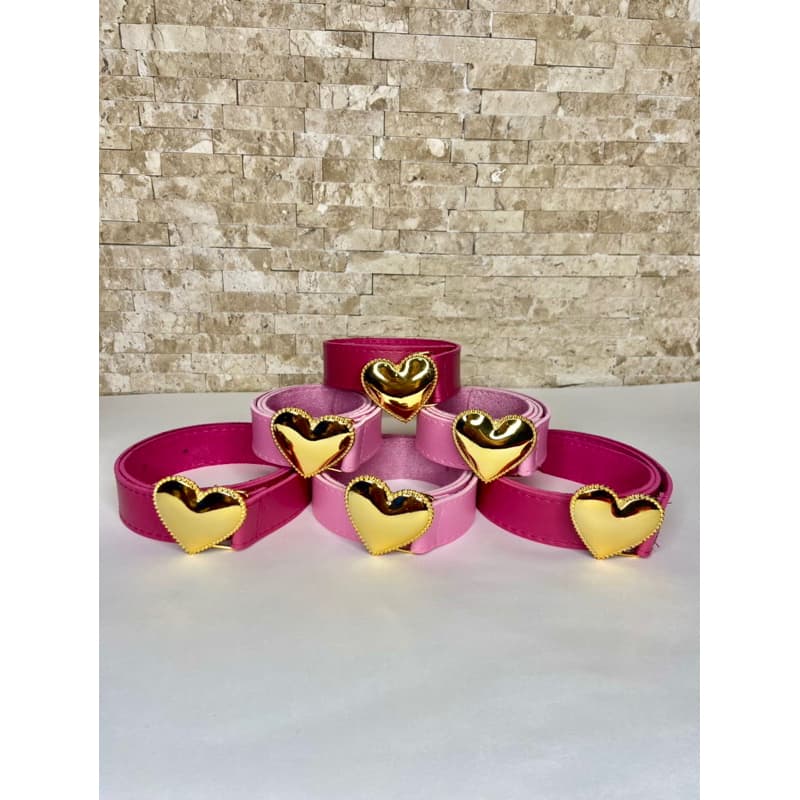 Cinto Kids Infantil de Fivela Coração Dourada Couro Ecológico Moda