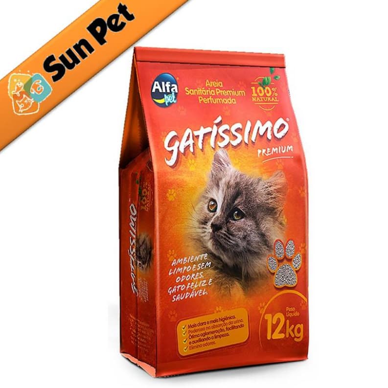 Areia Para Gato Sanitária Granulado Gatíssimo Perfumada Premium 12KG Higiênica Alfa Pet Natural