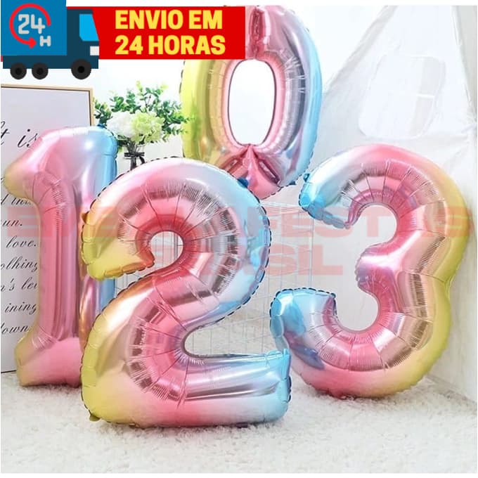 Balão Numero Degrade Tie Dye Colorido