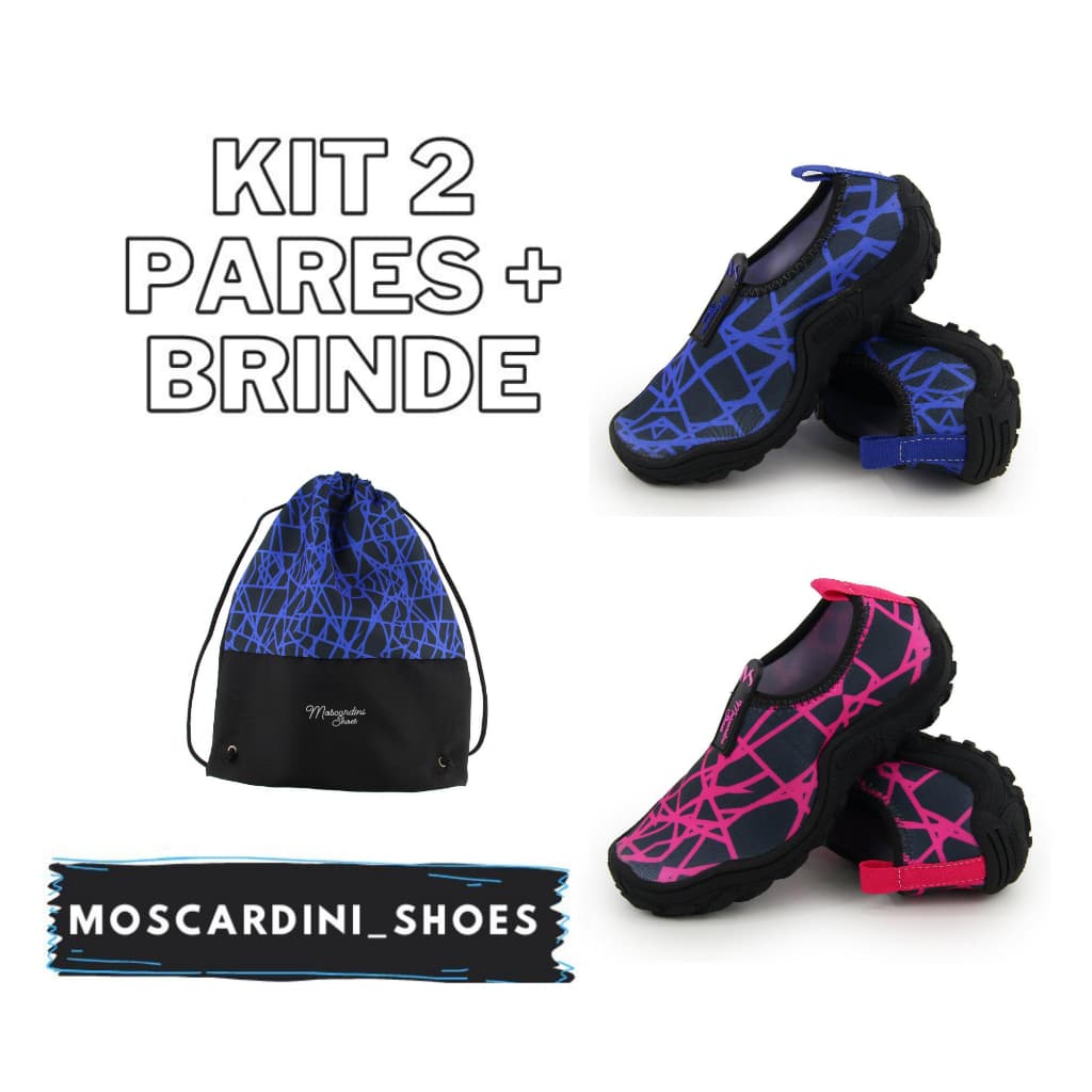 KIT 2 Sapatilha nautica brinde mochila de cordinha para pesca praia tenis meia hibrido