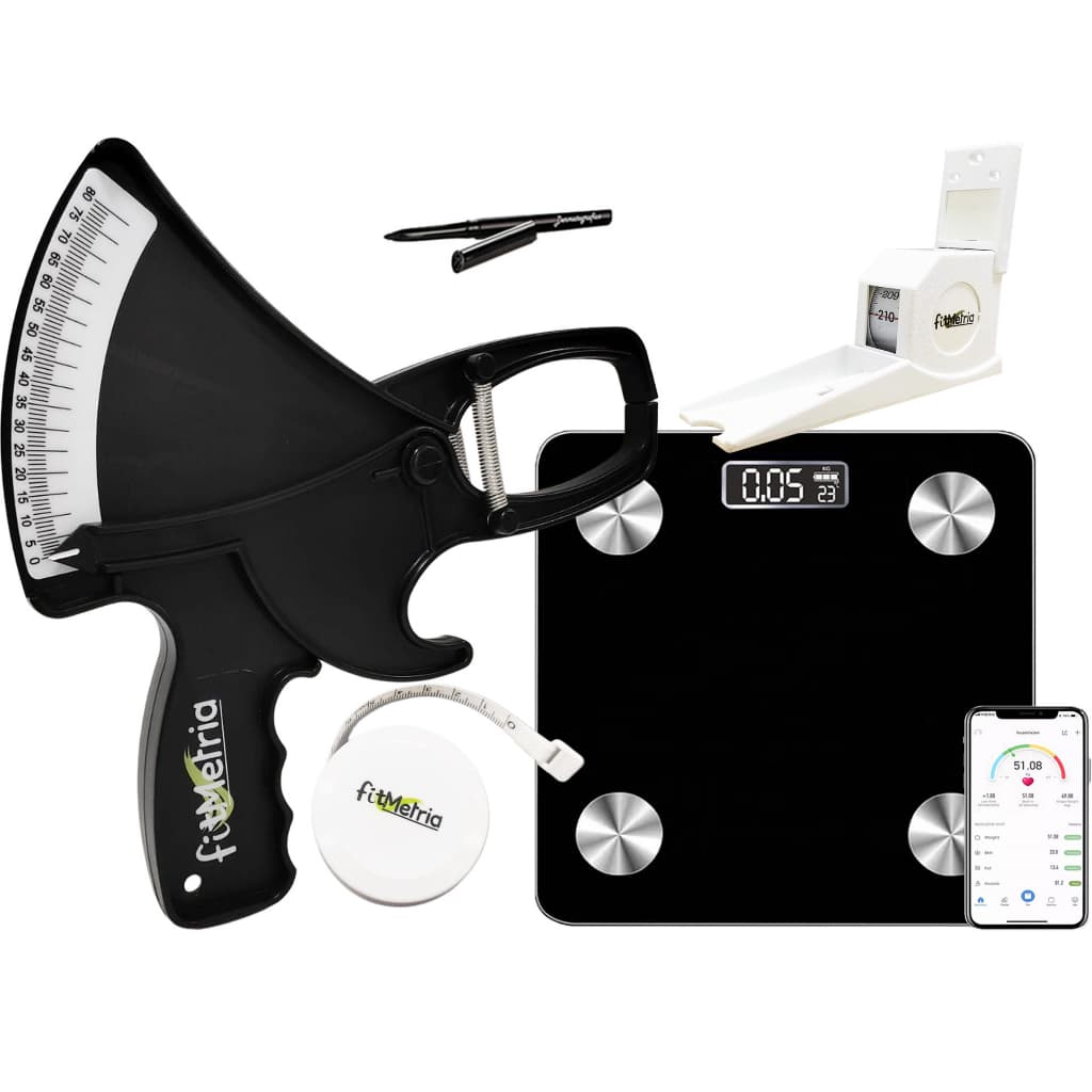 Kit avaliação física Adipômetro com Balança Digital c/ Bioimpedância via Apliativo e Estadiômetro