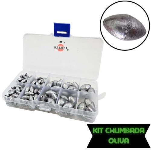 Kit de Pesca Chumbadas Oliva Diversas Com Estojo Organizador Caixa Multiuso Acessório Pescaria