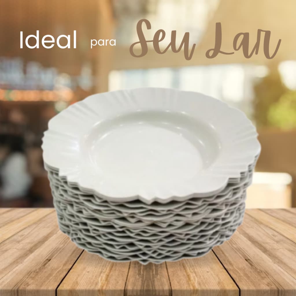 Kit 5 a 30 prato fundo com borda branco refeição churrasco festa jantar sopa Jogo de pratos plastico