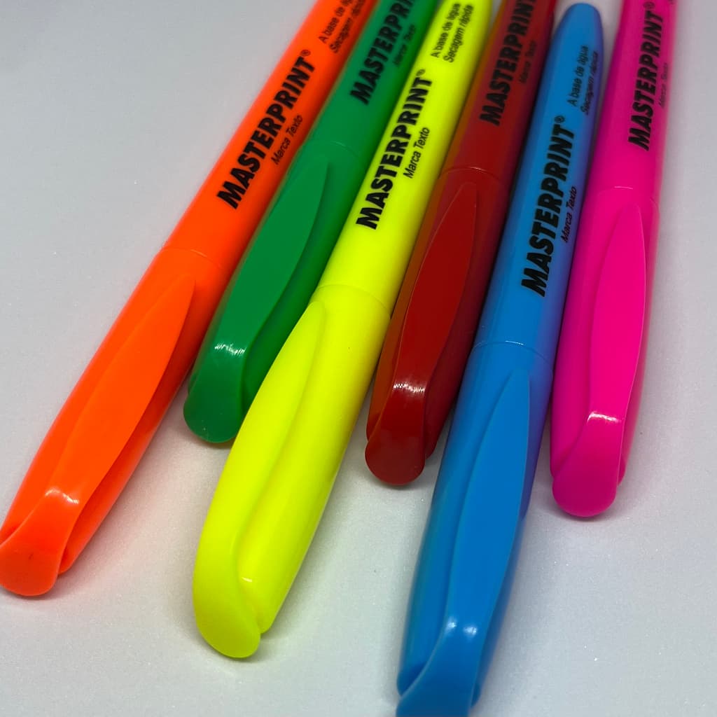 Kit 6 Canetas Marca Texto Neon Masterprint - Cores Variadas