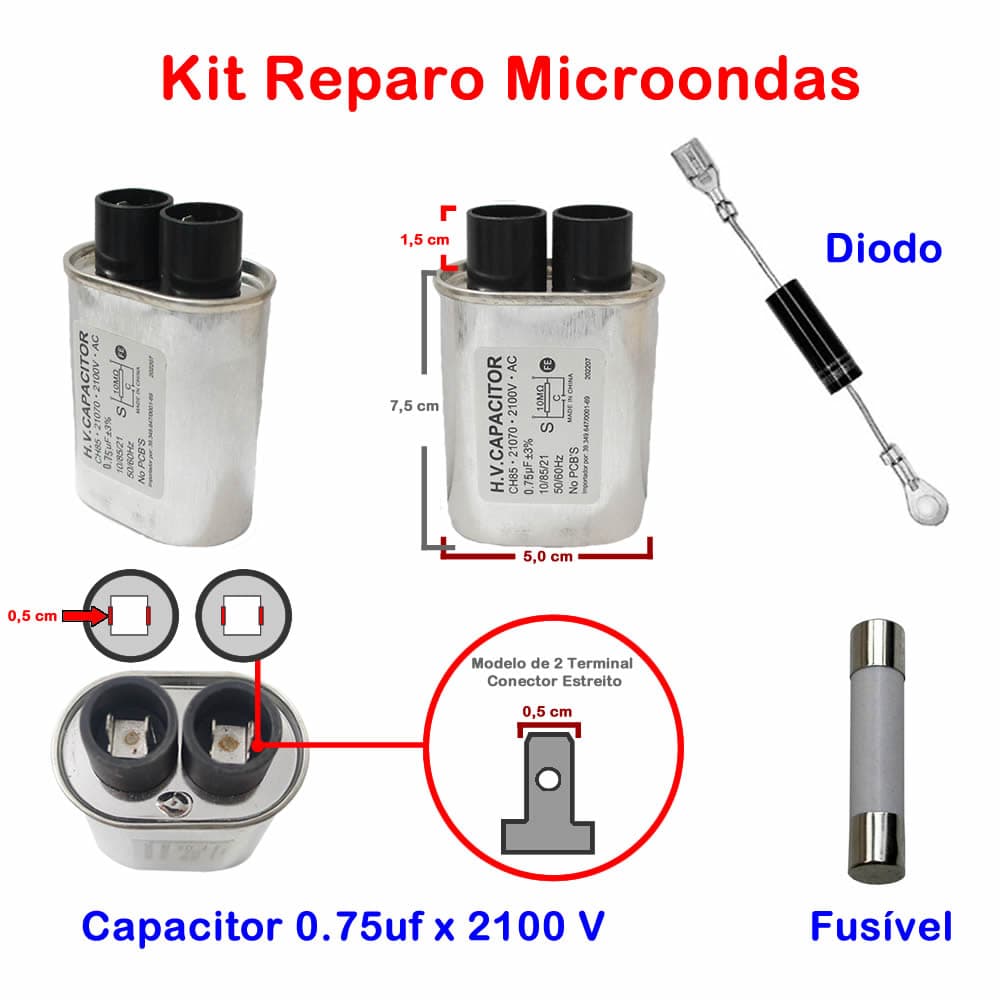 Kit Reparo Microondas Capacitor 0,75uf + Diodo + Fusivel