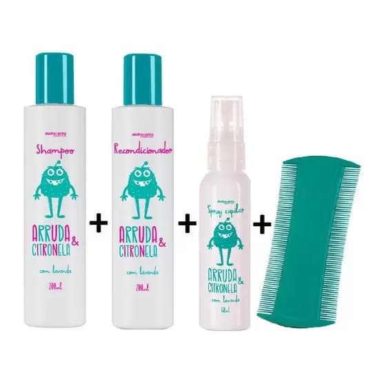 Kit Shampoo + Recondicionador + Spray Arruda e Citronela Abelha Rainha + Pente Fino grátis