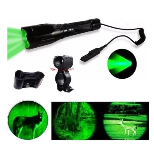 Lanterna Tática Led Foco Luz Verde Com Suporte Para Fixa mtc8 B1 C1