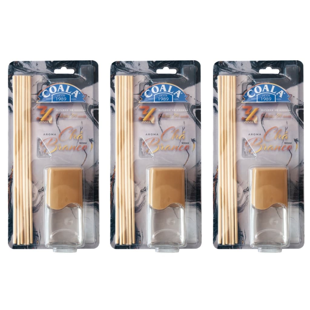 Kit 3 Coala Difusor de Aromas e Ambientes Chá Branco 100ML - Com Varetas - Perfumado