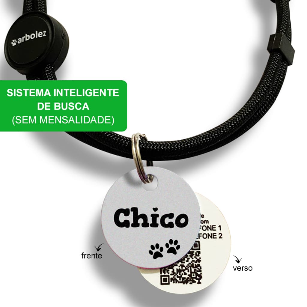 Placa de Identificação Pet Cachorro Gato Com QR Code e Coleira Personalizada