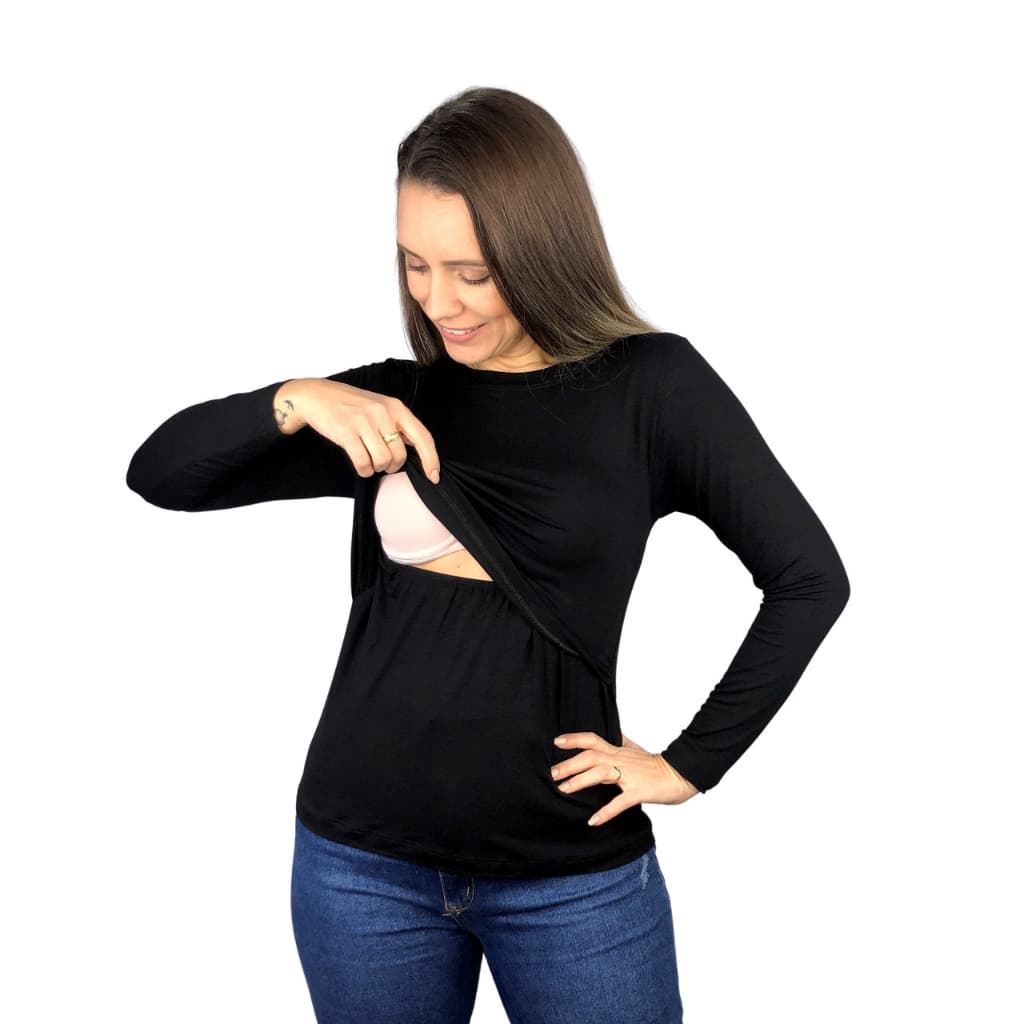 Blusa Amamentação Diversas Cores Viscolycra Premium Camiseta Manga Longa Gestante Grávida Amamentar