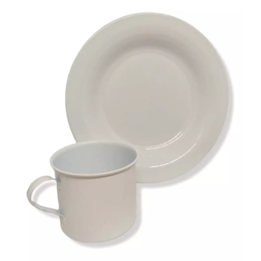 Kit Copo E Prato De Ágata Branca Multiuso Esmaltado Umbanda e Candomblé