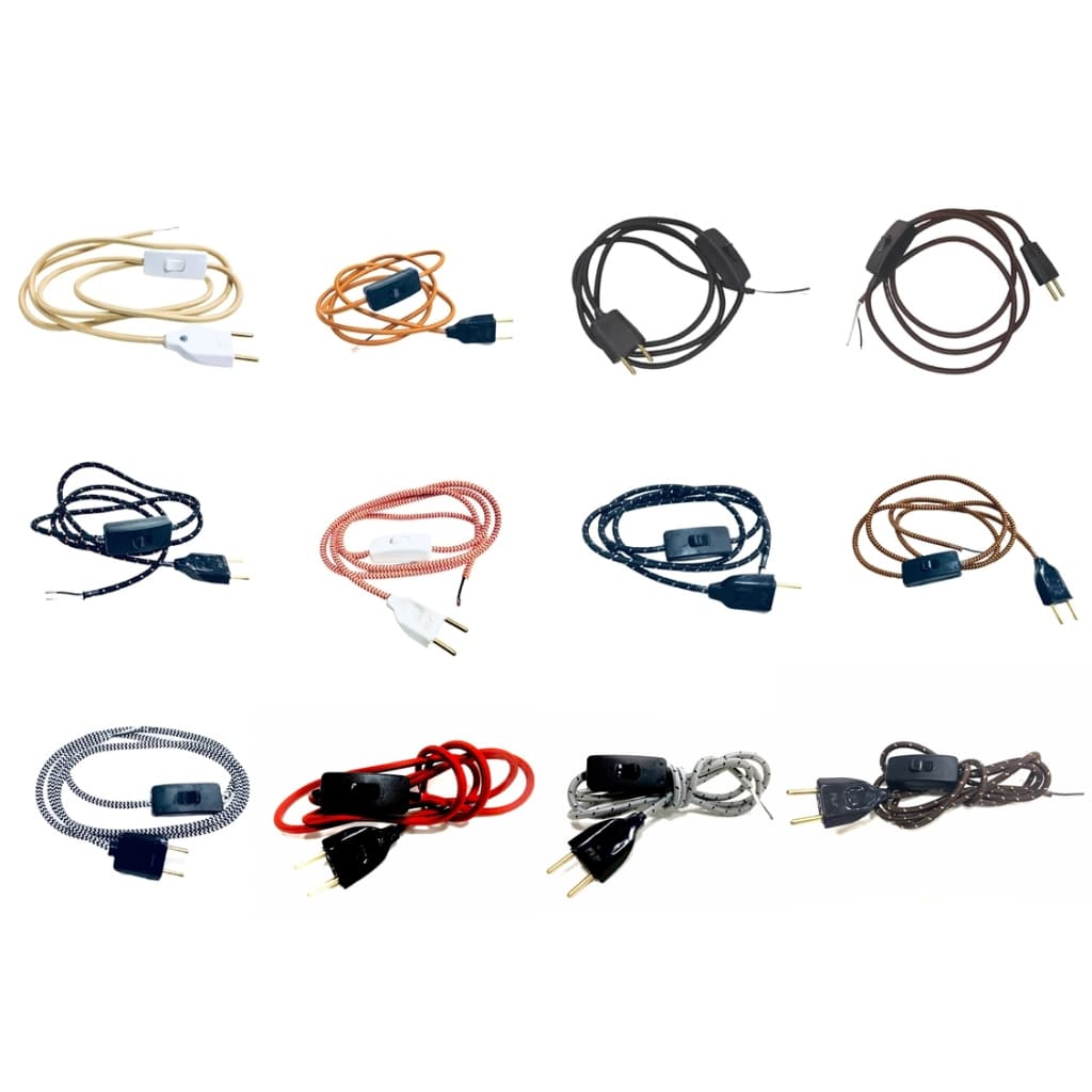 Rabicho Revestido em Tecido C/ Interruptor Abajur 1,50m / 2,5m /  3,0m  + Tomada