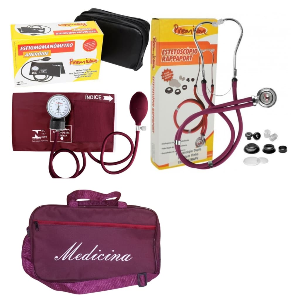 Kit Medicina com estetoscópio esfigmo e bolsa