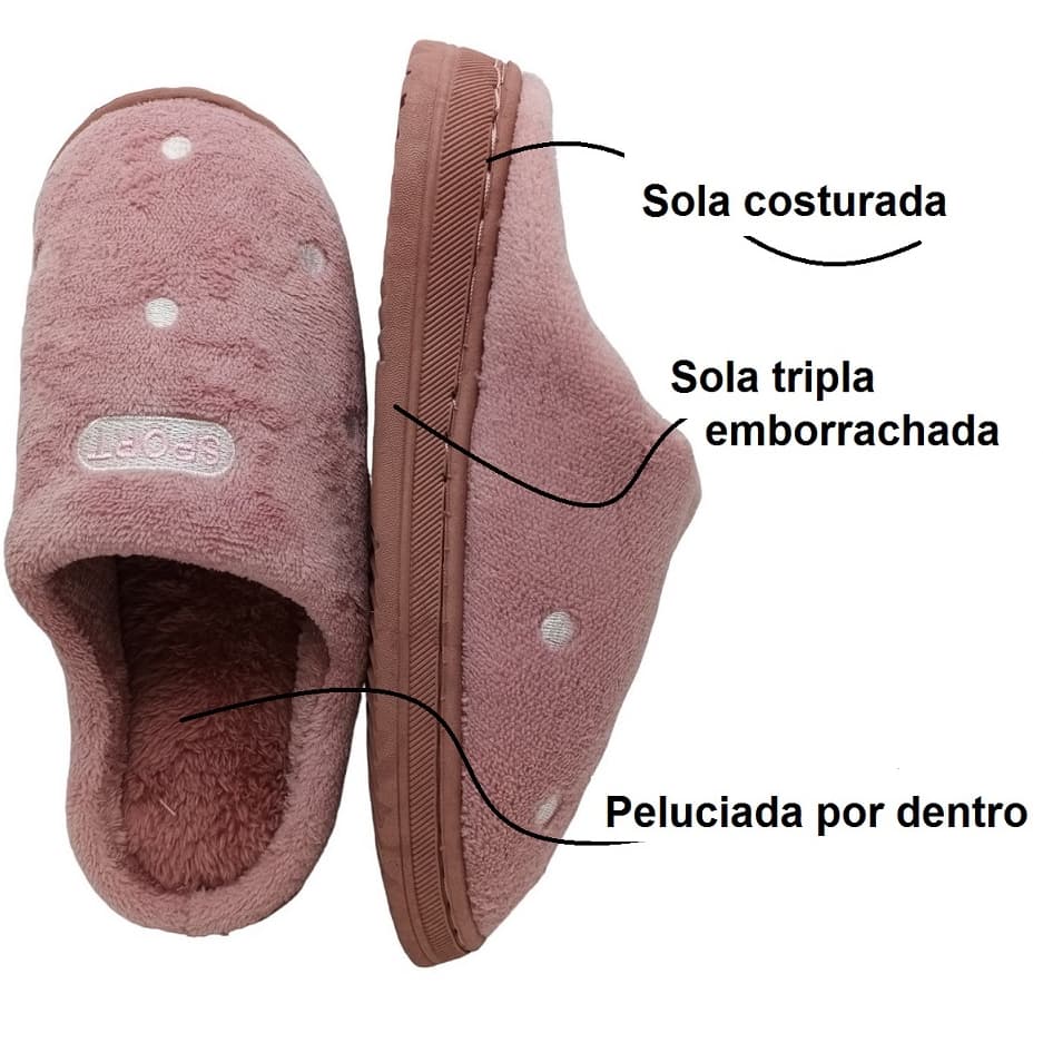 Pantufa Inverno Solado Emaborrachado Triplo Peluciada Feminino Antiderrapante