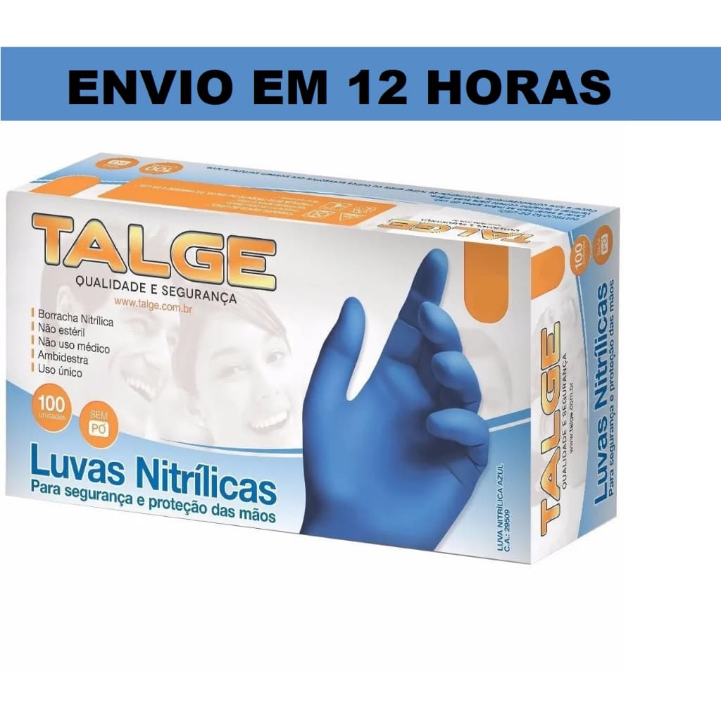 Luva Descartável Nitrílica Azul Sem Pó Cx C/100 Unidades Talge