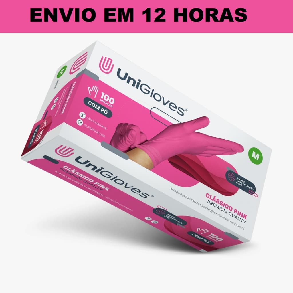 Kit Com 2 Caixas Luva Látex Rosa Pink Descartável 200 Unidades Unigloves