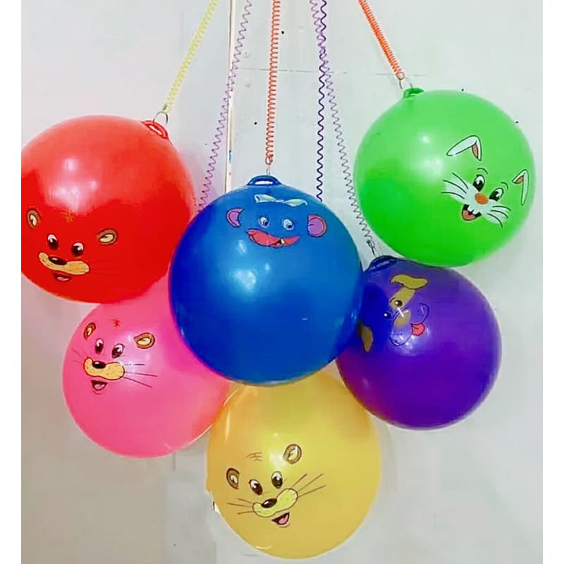 KIT 6 / 12/ 24 Bola Com Cordão Mola - Carinhas Coloridas Sortidas PROMOÇÃO
