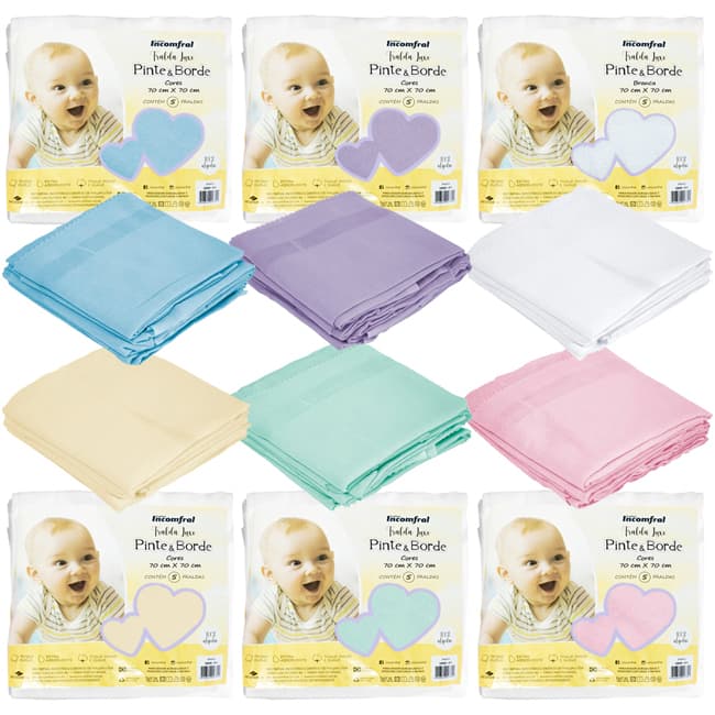 Fralda De Pano Luxo Pinte E Borde 70cm x 70cm 5 Unidades - Incomfral
