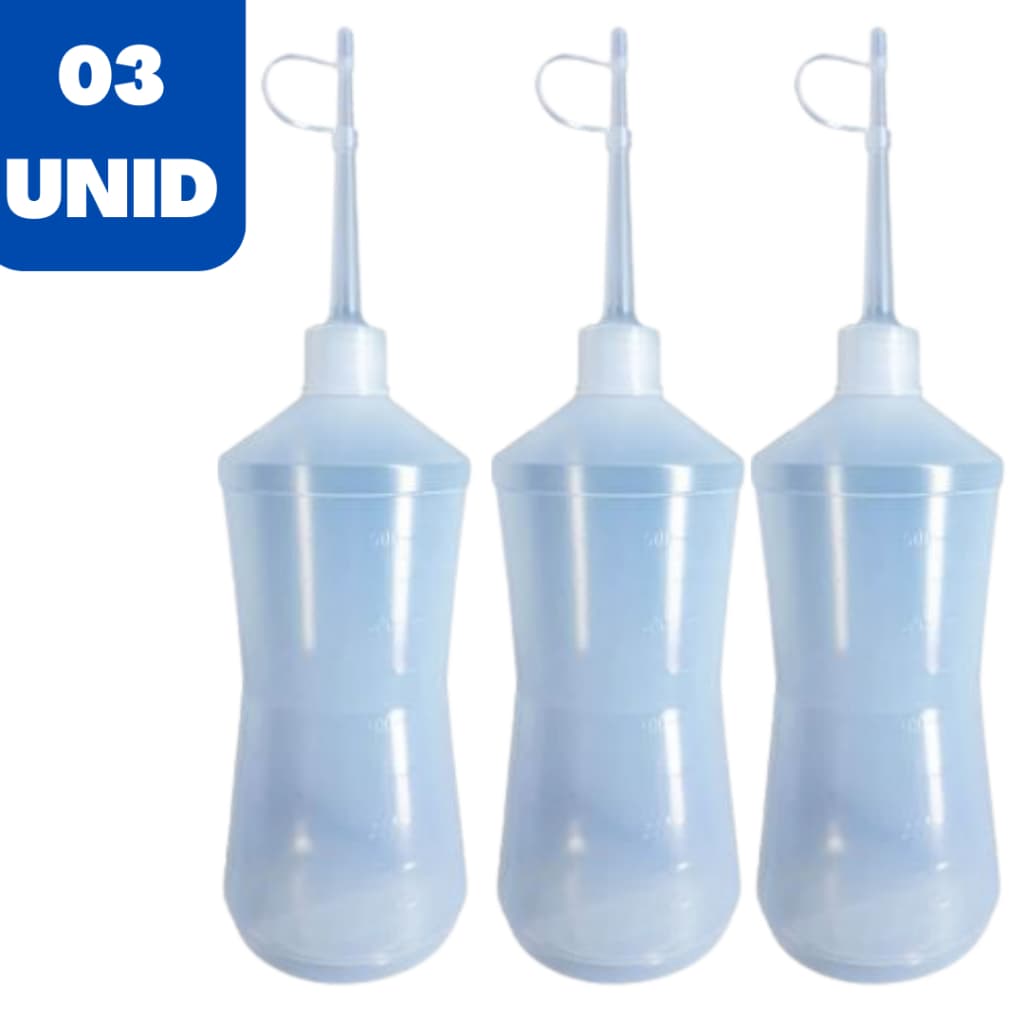kit com 03 Almotolia Pisseta Plástica transparente com Frasco de 60 a 500ml para diversos tipos de líquidos