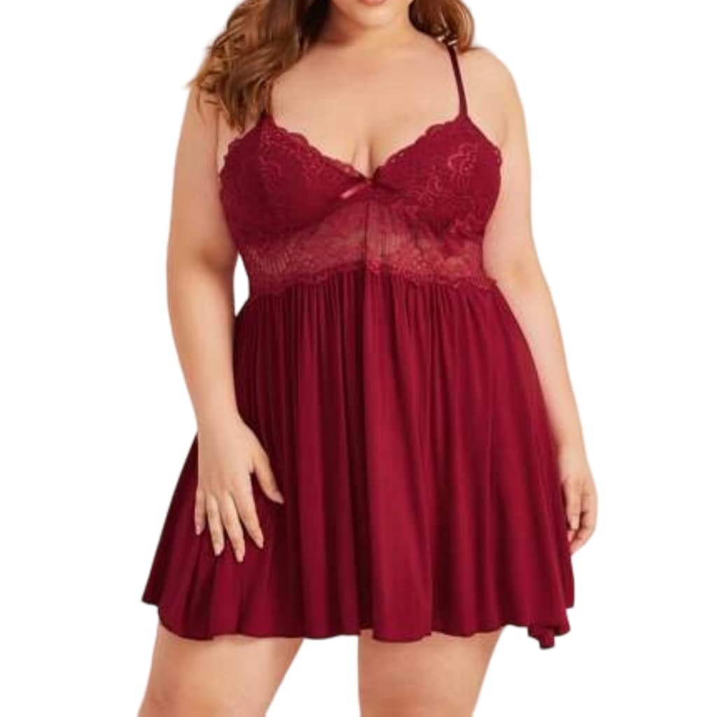 Camisola Plus Size Sensual Sem Bojo Detalhe em Renda Lingerie Feminina Pijama Sexy Linha Noite