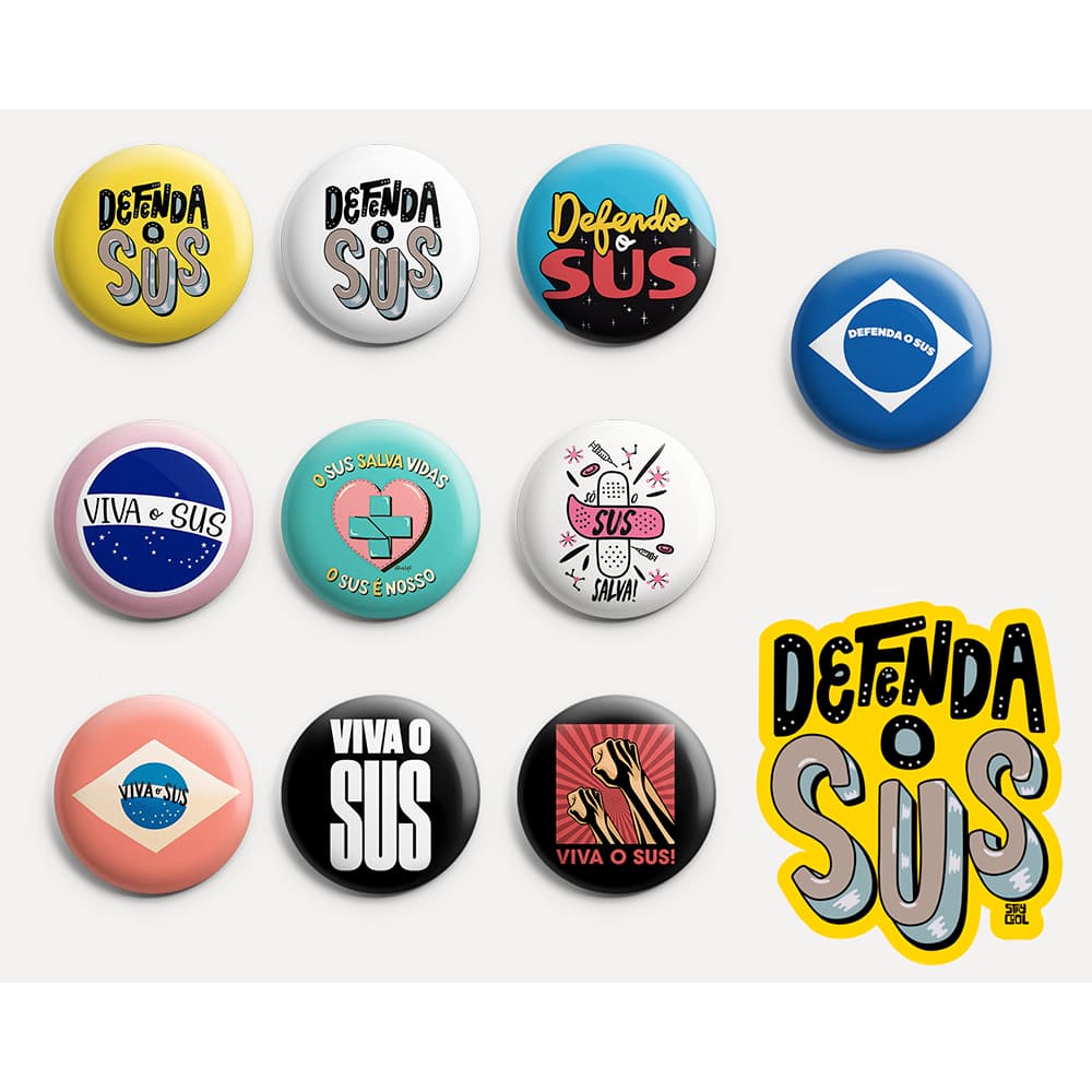 Bottons Defenda/Viva o SUS - Botum / Boton / Broche (3,5cm - 4,5cm)