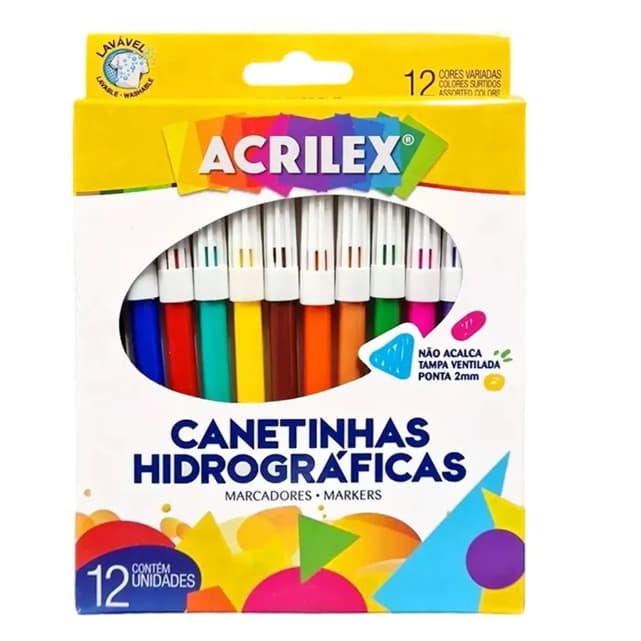 Canetinha Hidrográfica Colorida (6, e 12 cores) - Acrilex | Papelaria Material Escolar