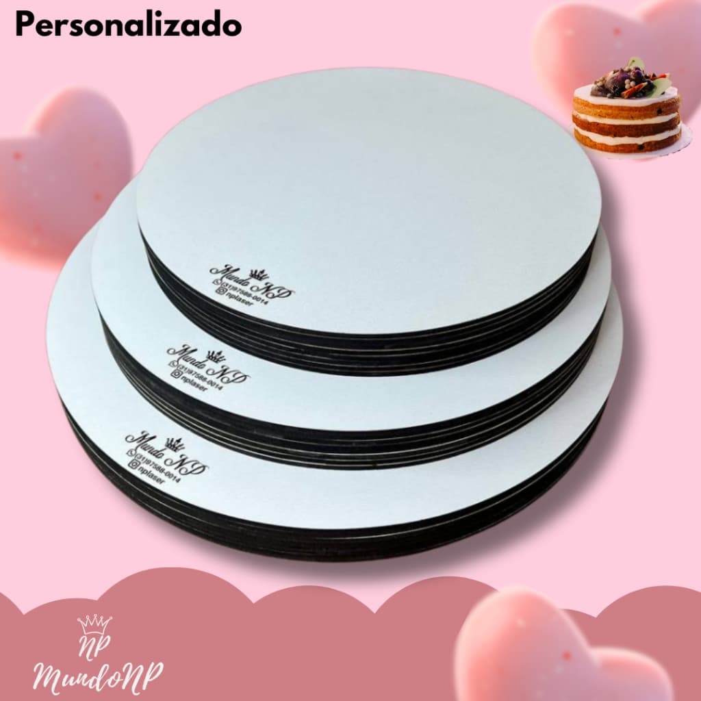 KIT COM 10 - CAKE BOARD PERSONALIZADO MDF 3MM LAMINADO BRANCO