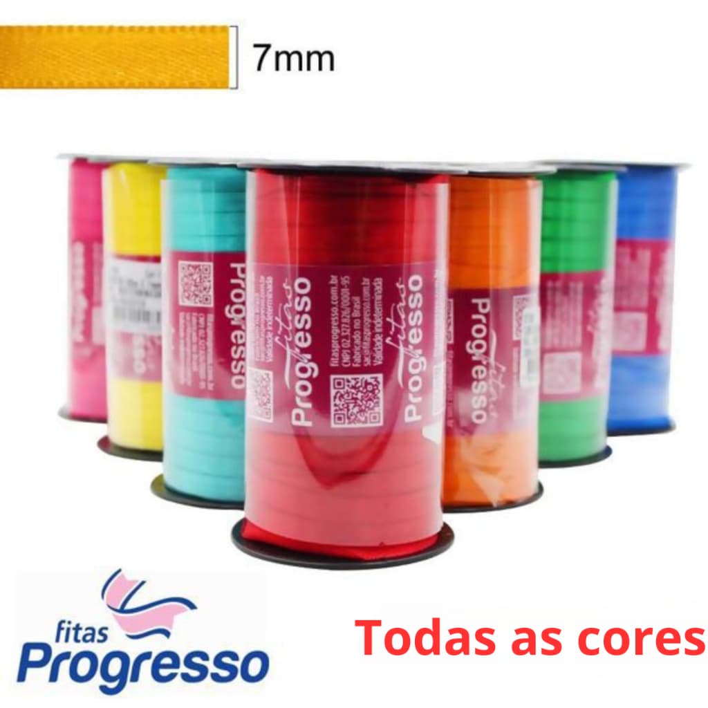 Fita De Cetim Progresso Nº1  7mm 100 Metros Várias Cores