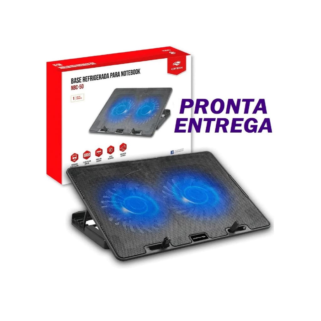 Base C3tech Nbc 50bk Suporte Notebook 15,6 Led Azul 2 Cooler regulagem altura apoio de mesa gamer