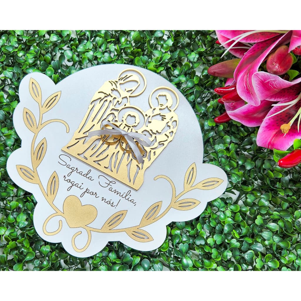 Porta Alianças Casamento Dourado Noiva Entrada Igreja Sagrada Família