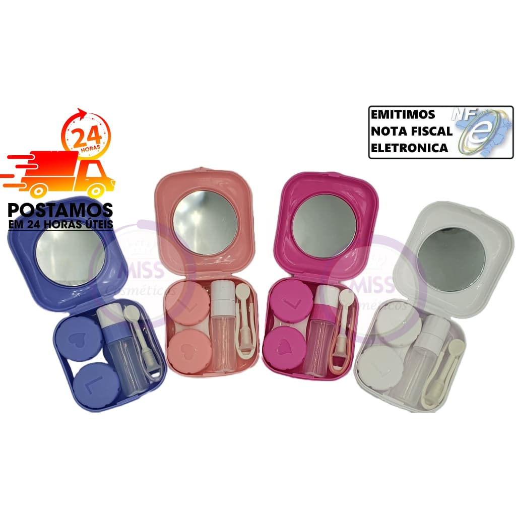 Estojo Para Lentes De Contato Com Ventosa aplicadora, Pinça, Espelho e Porta solução Kit de Viagem
