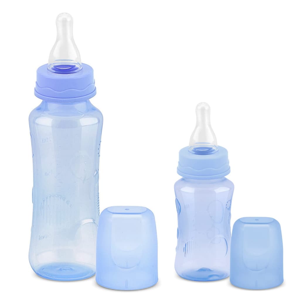 2 Mamadeiras Azul C/ Relevo Grande E Média Menino 3 Meses 240ml e 140ml