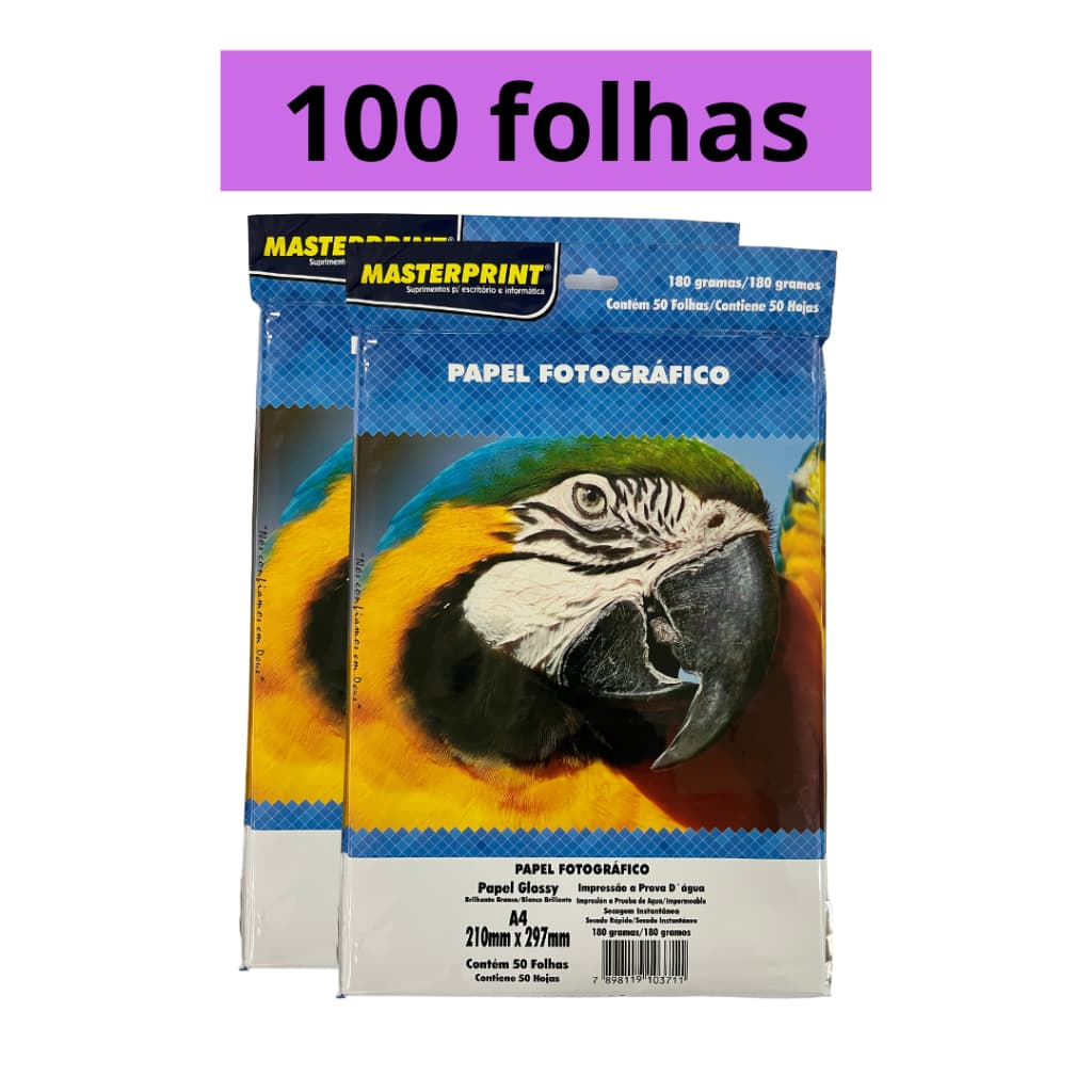 Papel Fotográfico 180G Glossy A4 À Prova D'água Brilhante Premium 100 folhas MASTER PRINT