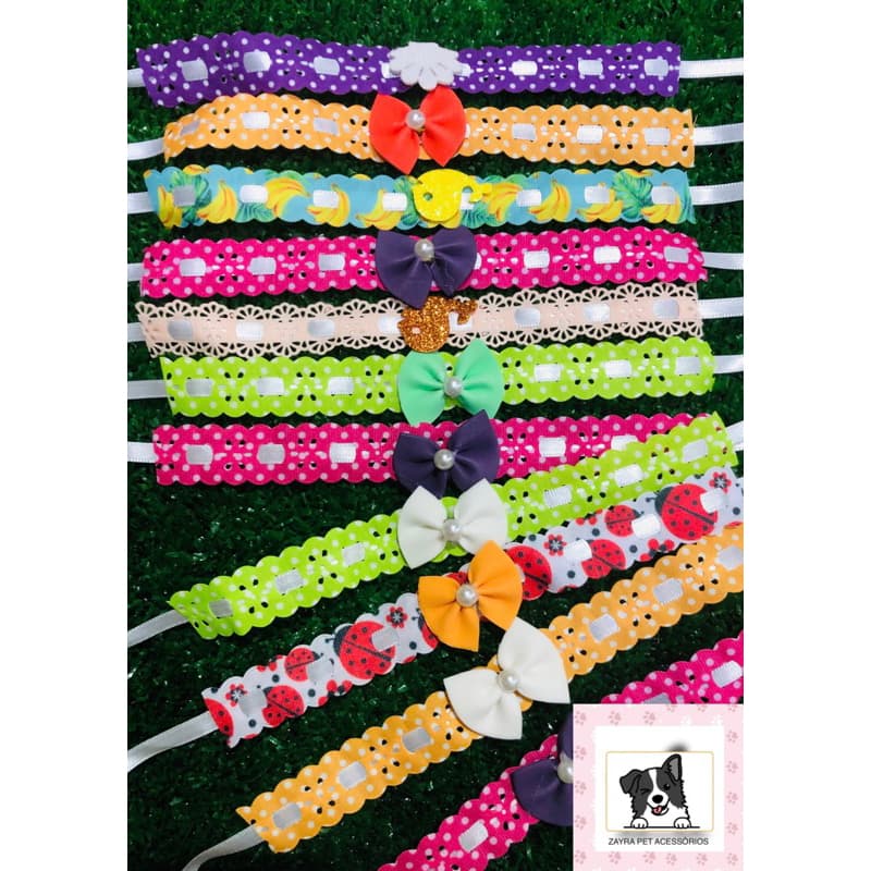 Gargantilha Passa Fita Reto Mix Com 10 Unidades Cães Banho e Tosa