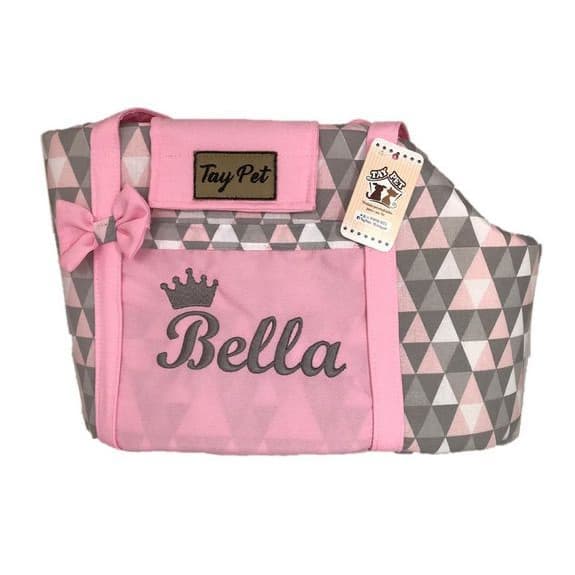 Bolsa Passeio Pet Transporte Gato Cachorro Personalizada com o nome dele - triângulo rosa