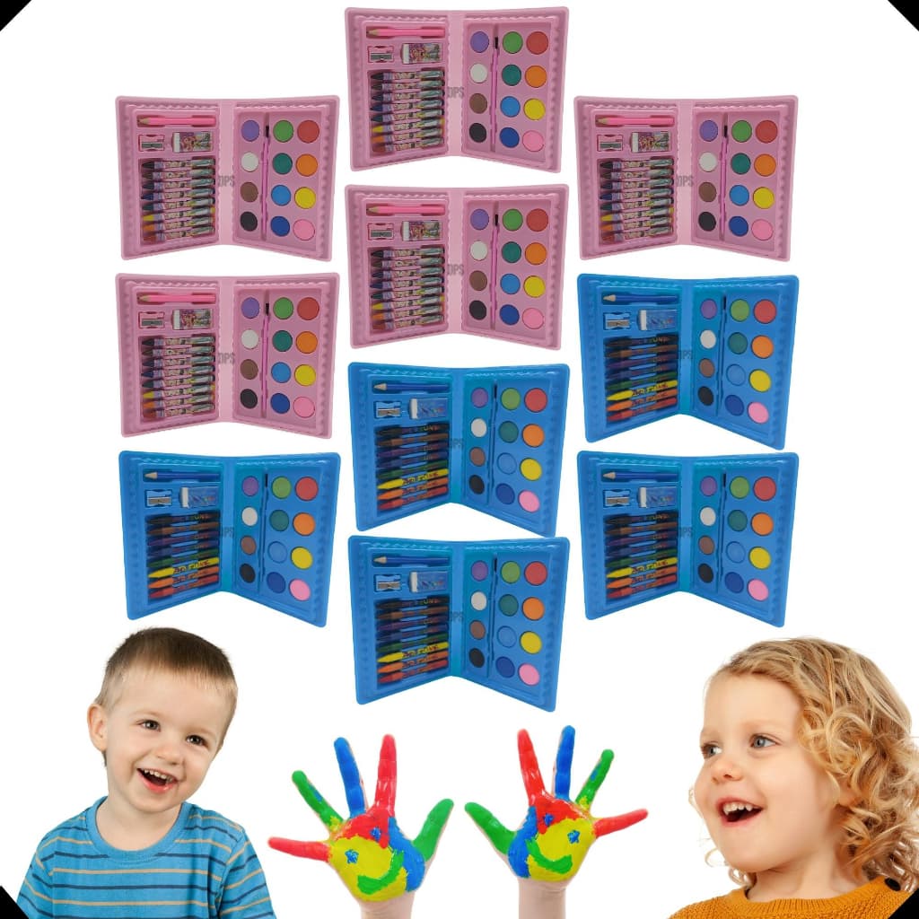 Kit 5 Estojo Escolar Pintura Infantil 24 Peças Giz Tinta Aquarela Multicores Colorir Festa Lembrança