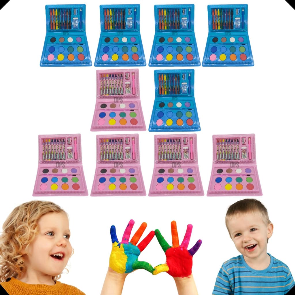 Kit 10 Maletas Escolar Pintura Infantil 24 Pçs Giz Tinta Aquarela Multicores Desenhos Festa Presente