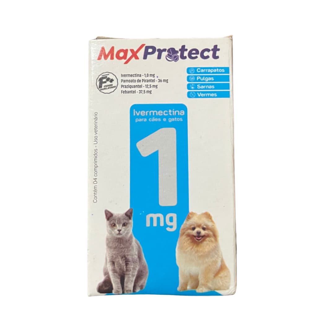 Max Protect 1mg  Anti Pulgas E Carrapatos Raças Pequenas E Gatos 4 Comprimidos